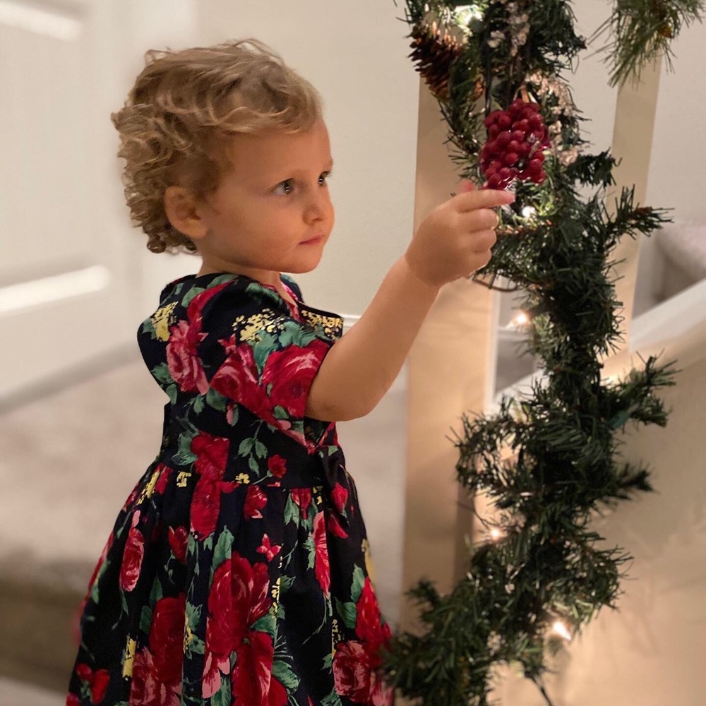 Janie and Jack Formal Christmas / Holiday Navy Floral Dress - 12-18M